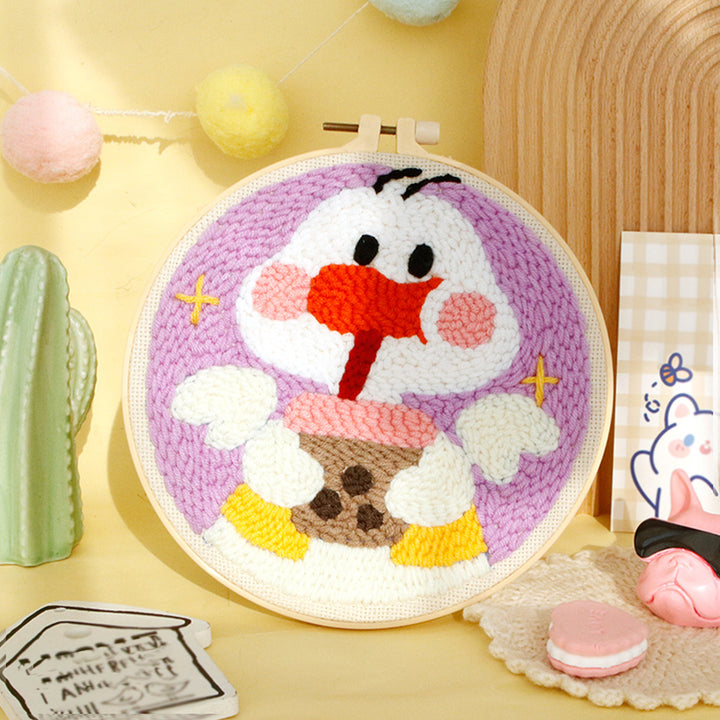 Goose Drinking Milk Tea Punch Needle Embroidery Kits