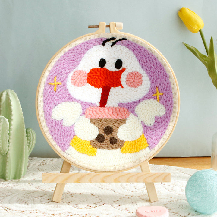 Goose Drinking Milk Tea Punch Needle Embroidery Kits