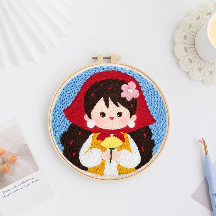 Red Headscarf Girl Punch Needle Embroidery Kits