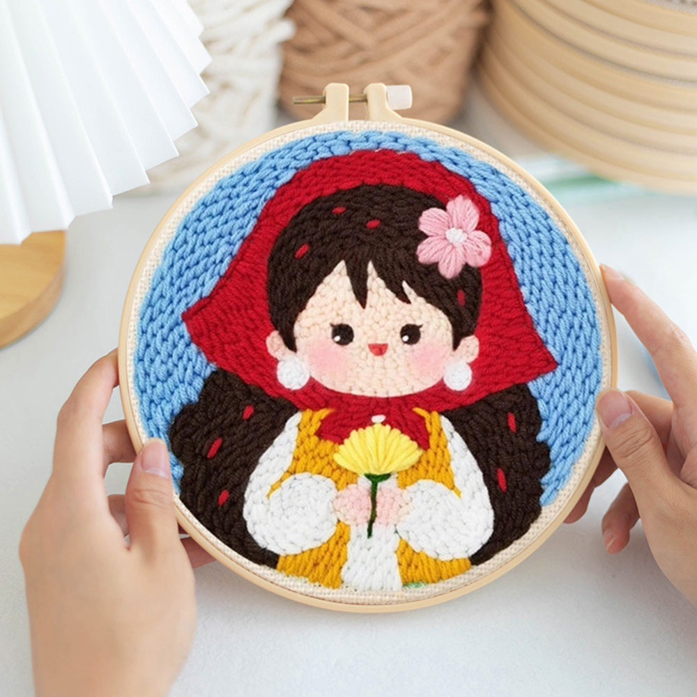 Red Headscarf Girl Punch Needle Embroidery Kits