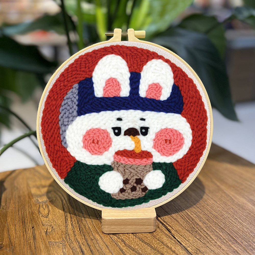 Milk Tea Van Gogh Rabbit Punch Needle Embroidery Kits