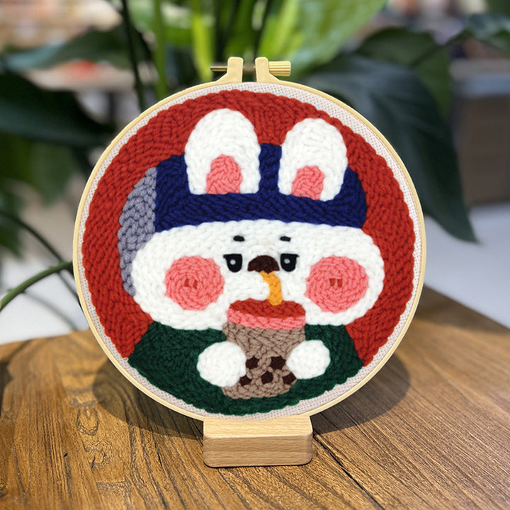 Milk Tea Van Gogh Rabbit Punch Needle Embroidery Kits