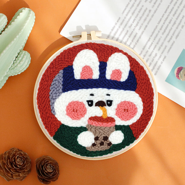 Milk Tea Van Gogh Rabbit Punch Needle Embroidery Kits