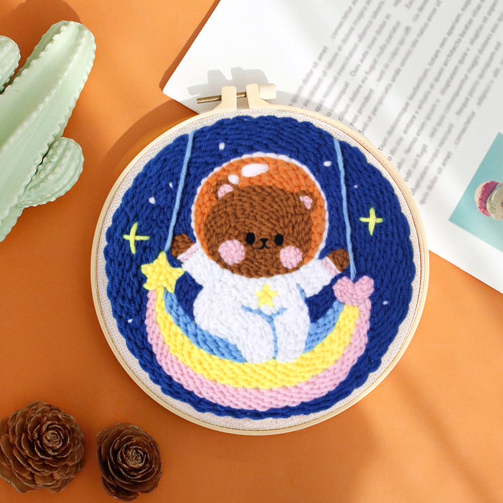 Astronaut Bear and Rainbow Punch Needle Embroidery Kits