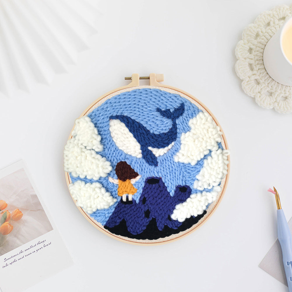 Whales on The Clouds Punch Needle Embroidery Kits