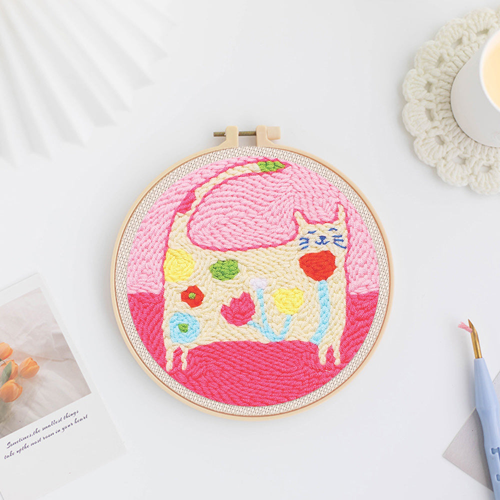 Flower Cat Punch Needle Embroidery Kits