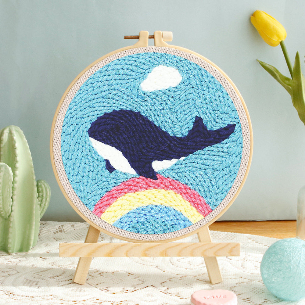 Whale on the Rainbow Punch Needle Embroidery Kits