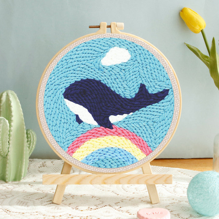 Whale on the Rainbow Punch Needle Embroidery Kits
