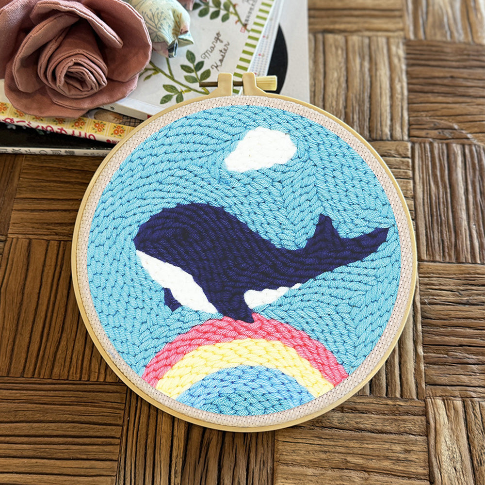 Whale on the Rainbow Punch Needle Embroidery Kits
