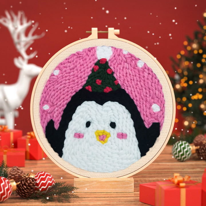 Christmas Penguin Punch Needle Embroidery Kits