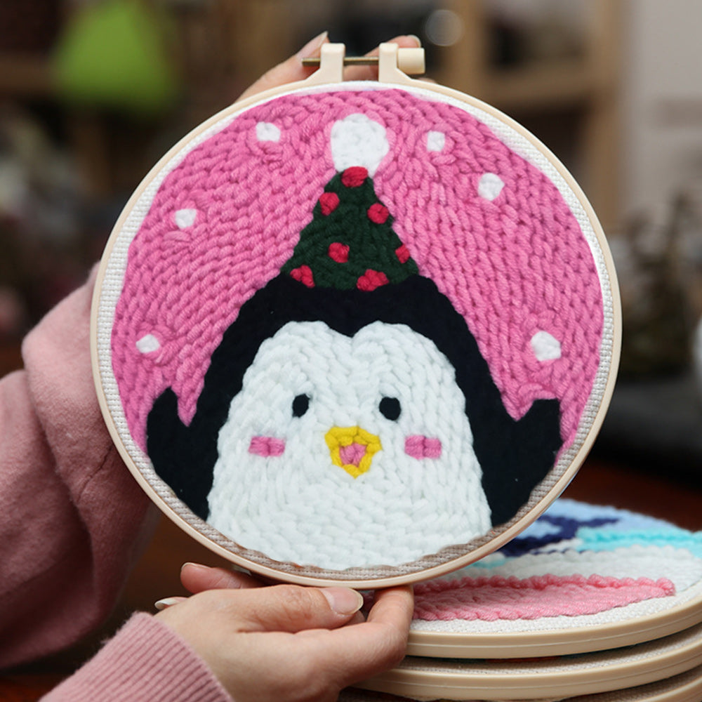 Christmas Penguin Punch Needle Embroidery Kits