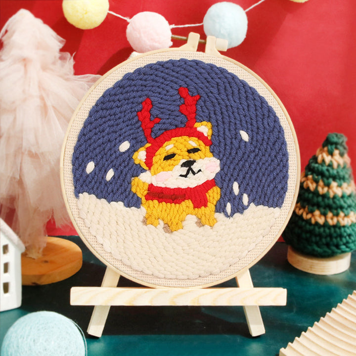 Christmas Puppy Punch Needle Embroidery Kits