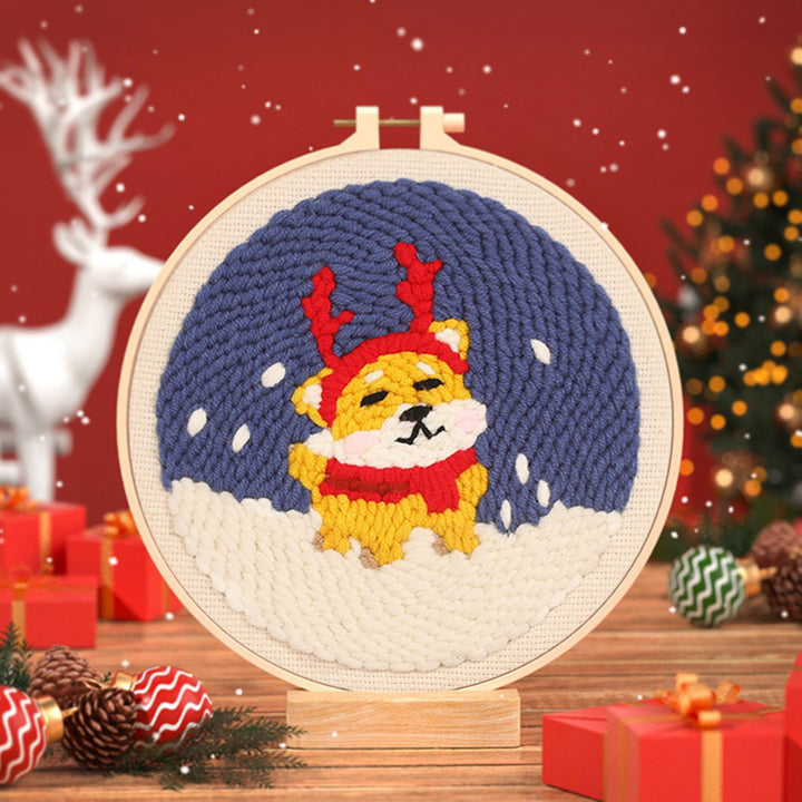 Christmas Puppy Punch Needle Embroidery Kits