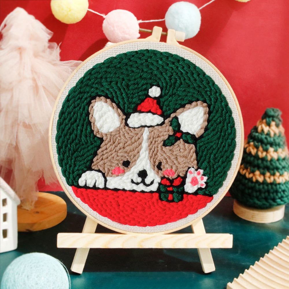 Christmas Puppy Punch Needle Embroidery Kits