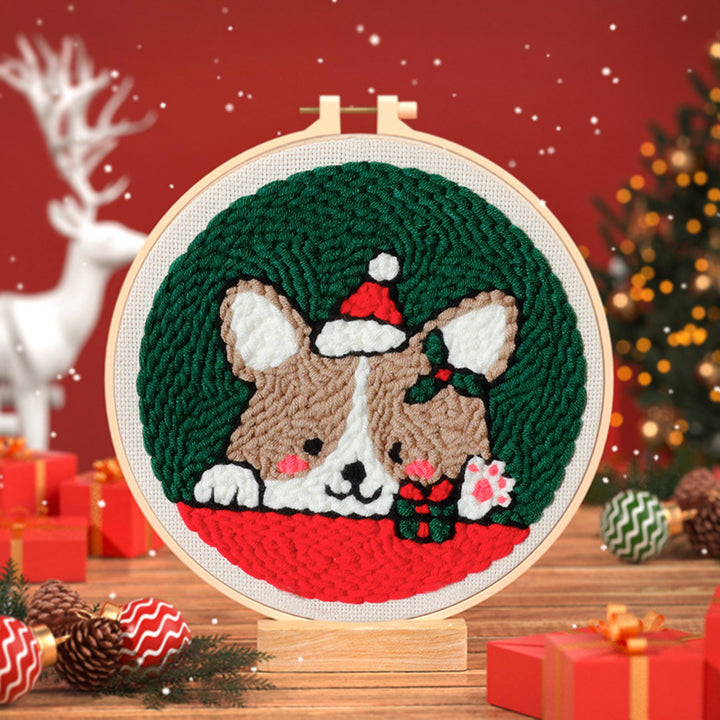 Christmas Puppy Punch Needle Embroidery Kits