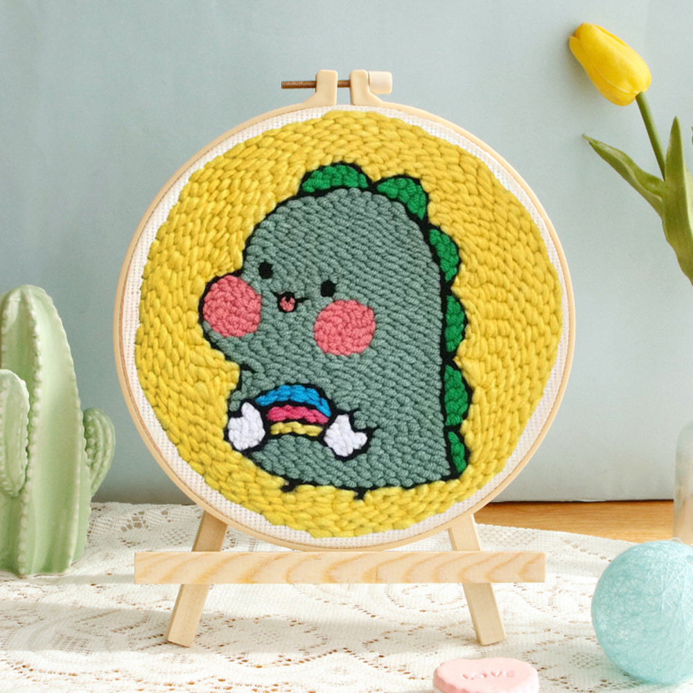 Green Little Dinosaur Punch Needle Embroidery Kits