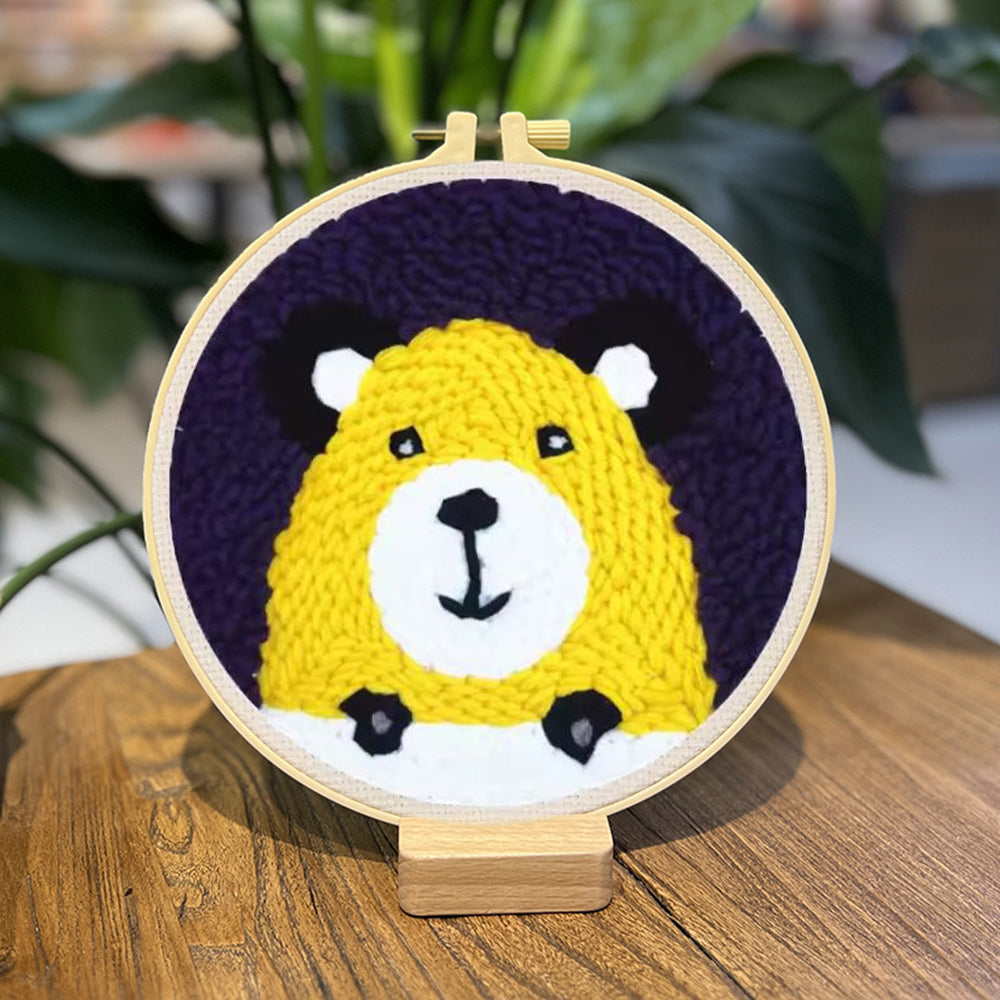 Cute Yellow Bear Punch Needle Embroidery Kits