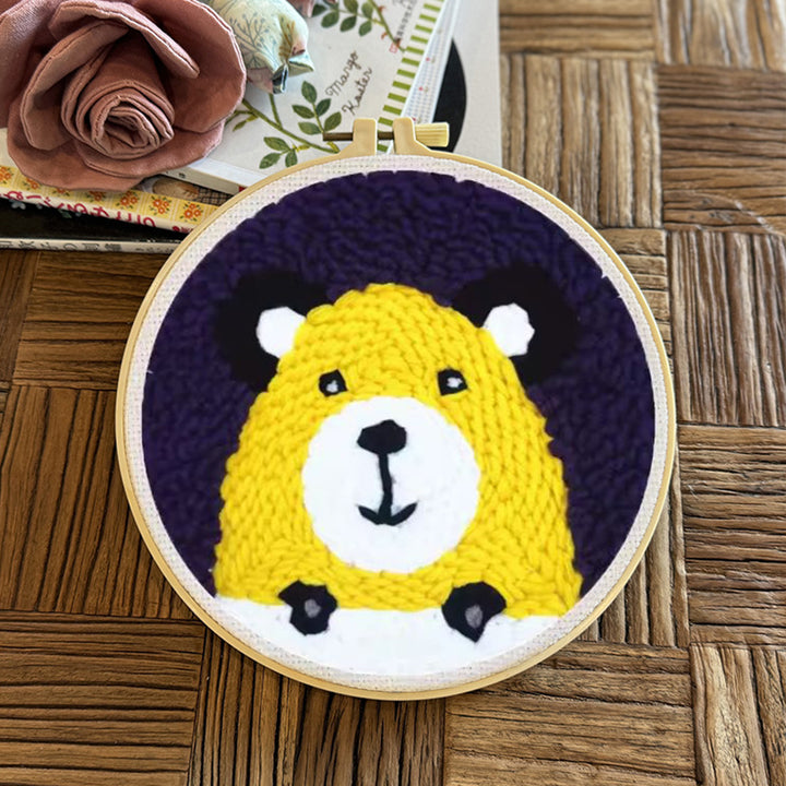 Cute Yellow Bear Punch Needle Embroidery Kits