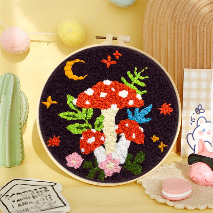 Red Mushroom Punch Needle Embroidery Kits