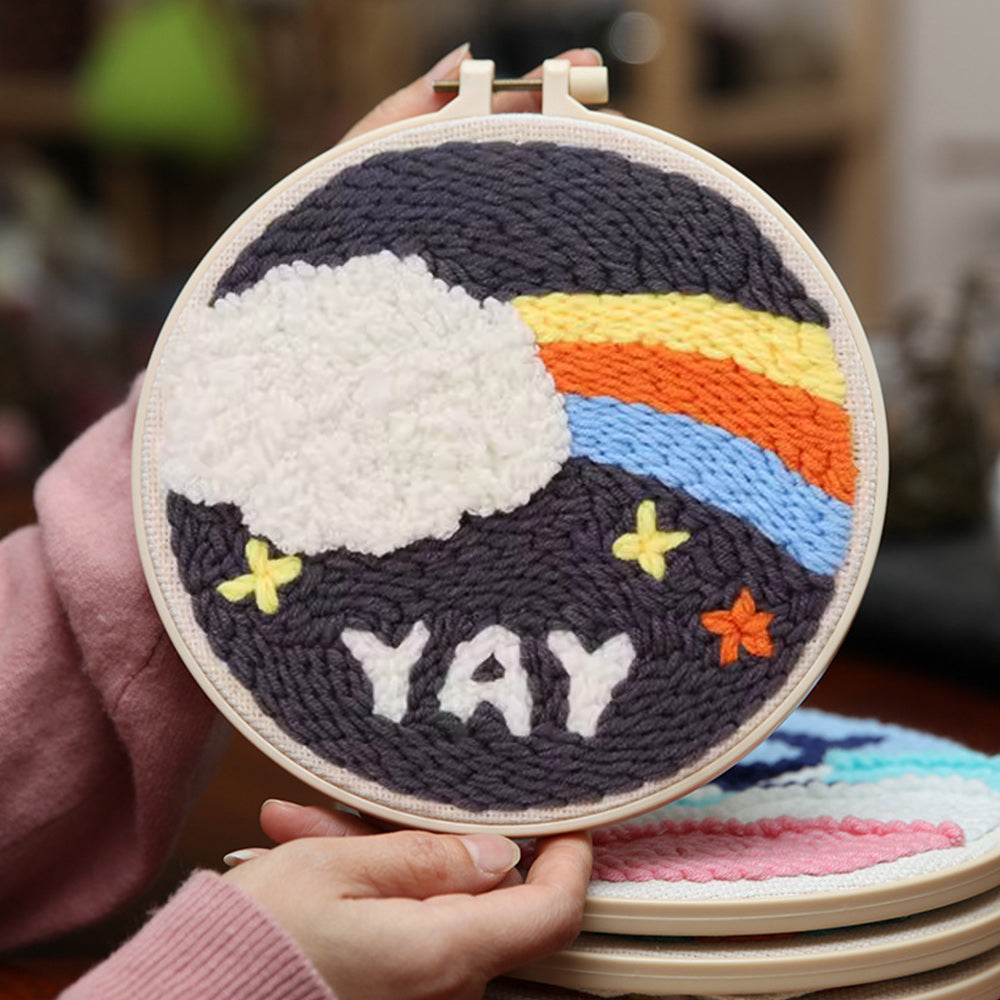 Rainbow and Cloud Punch Needle Embroidery Kits