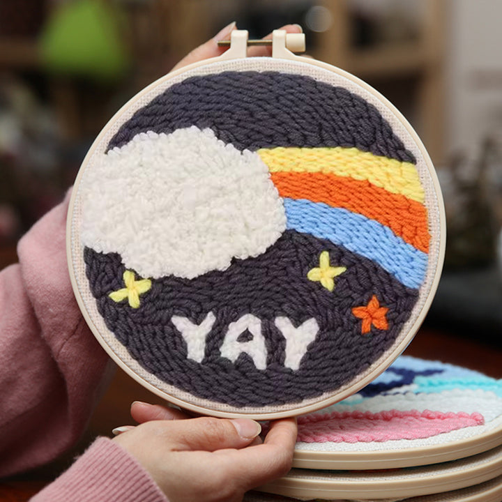 Rainbow and Cloud Punch Needle Embroidery Kits