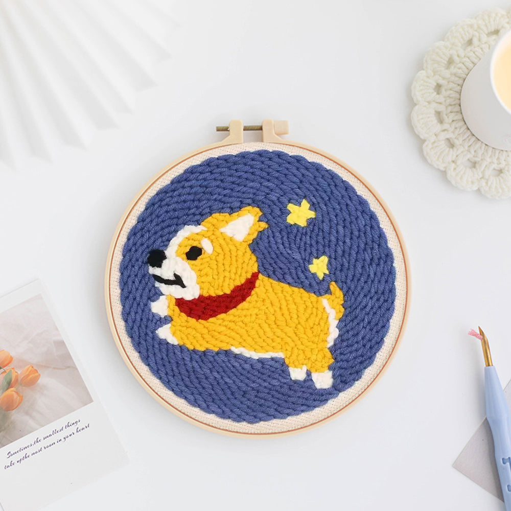 Corgi and Stars Punch Needle Embroidery Kits