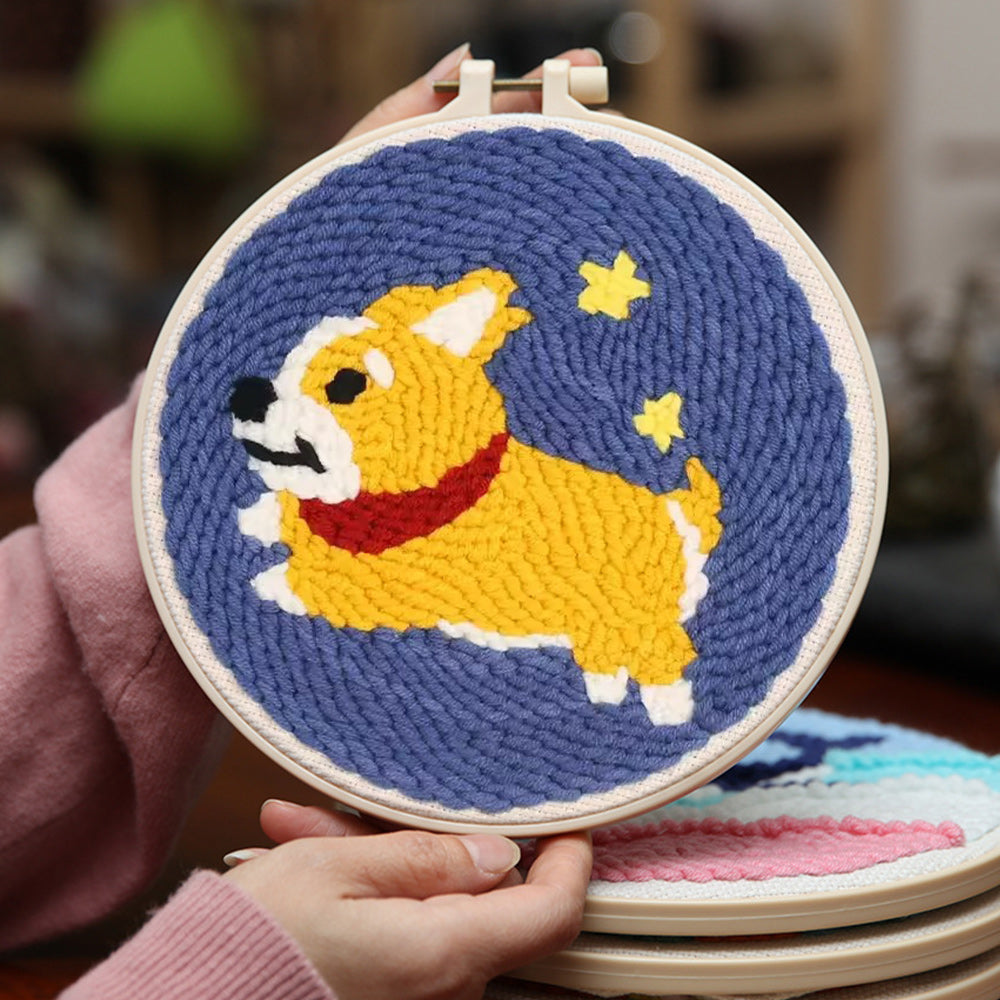 Corgi and Stars Punch Needle Embroidery Kits