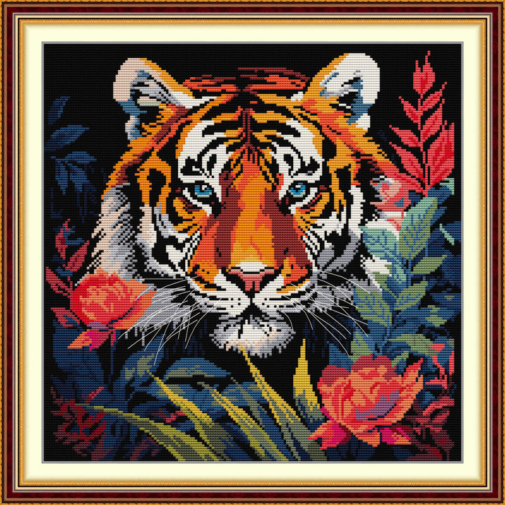 Tiger and Flower Cross Stitch Kits