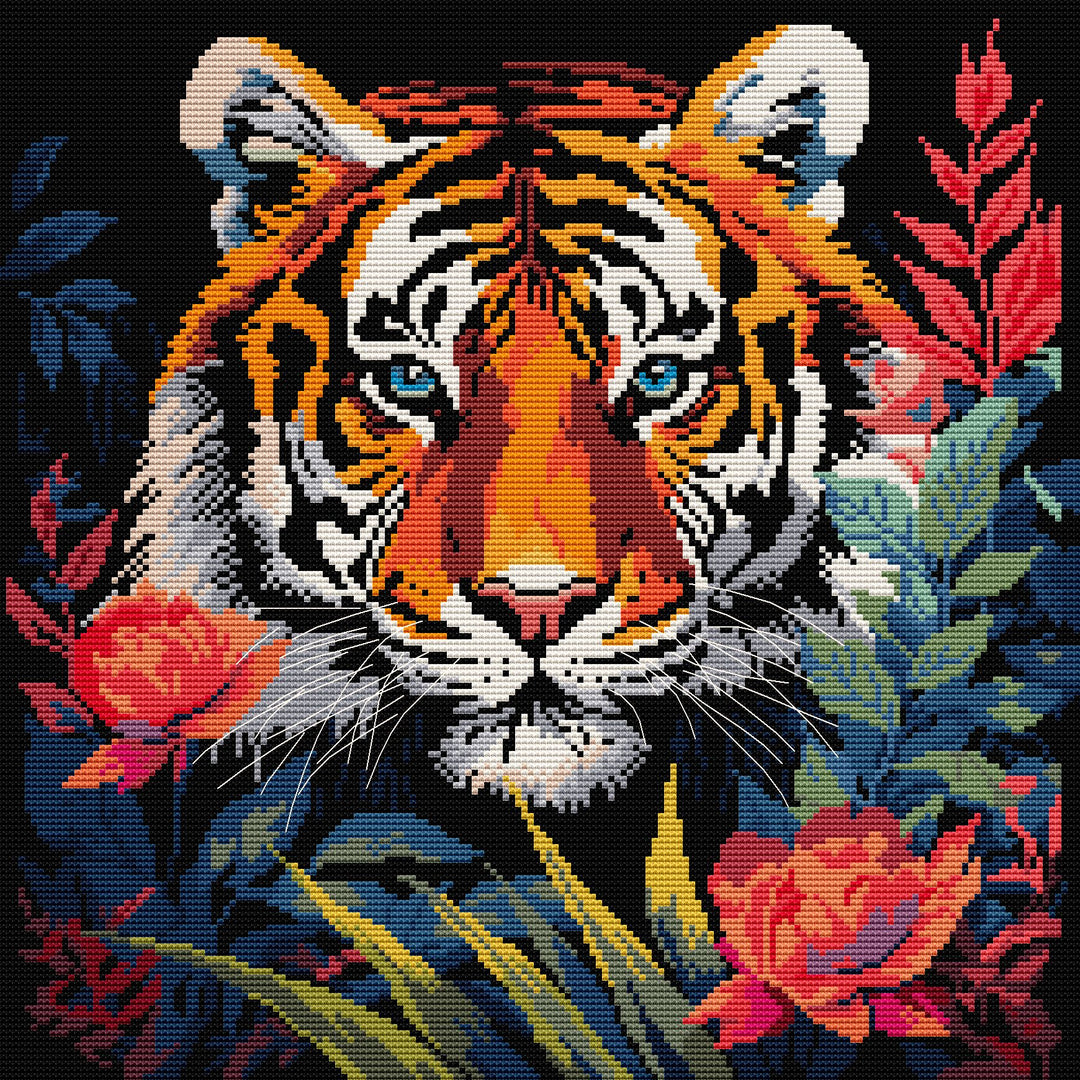 Tiger and Flower Cross Stitch Kits