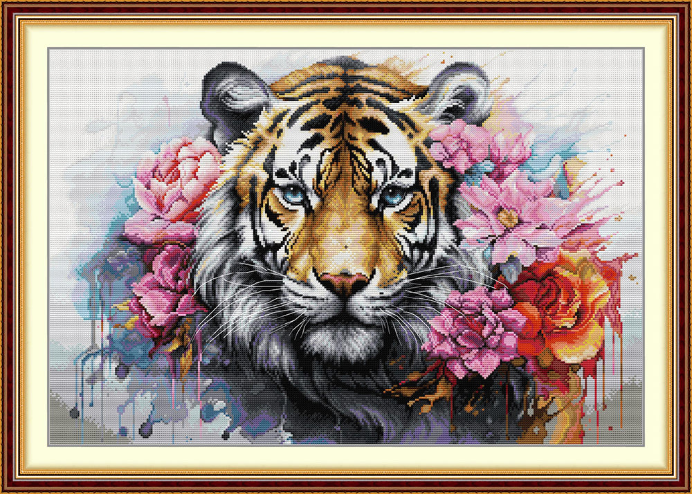 Watercolor Flowers and Tiger Cross Stitch Kits
