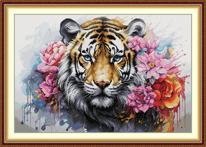 Watercolor Flowers and Tiger Cross Stitch Kits