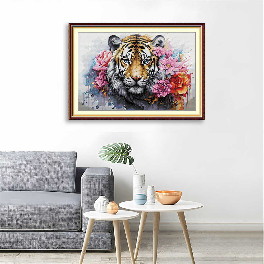 Watercolor Flowers and Tiger Cross Stitch Kits