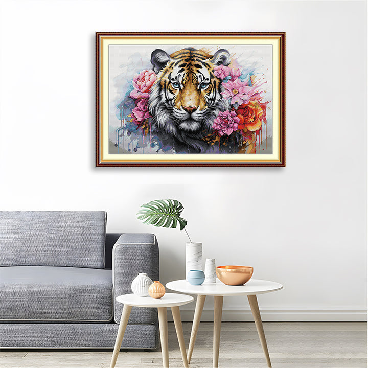 Watercolor Flowers and Tiger Cross Stitch Kits