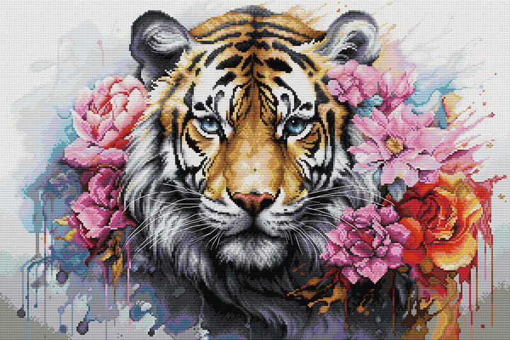 Watercolor Flowers and Tiger Cross Stitch Kits