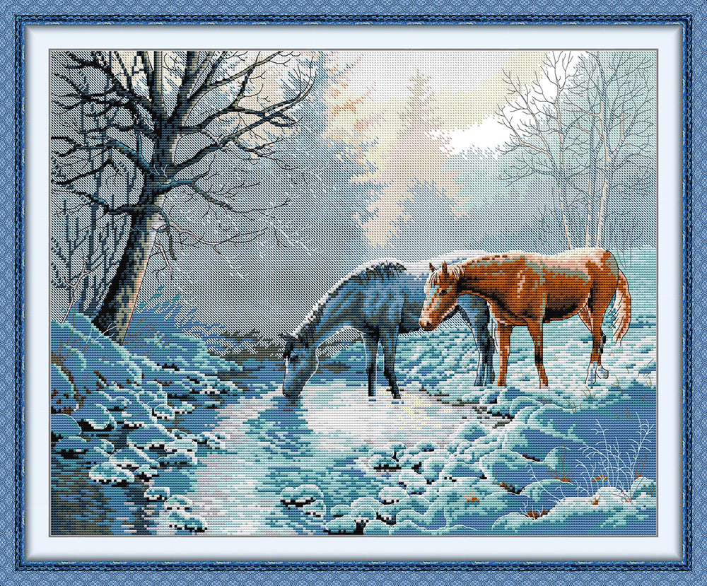 Two Horses on The Snow Cross Stitch Kits