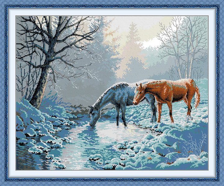 Two Horses on The Snow Cross Stitch Kits