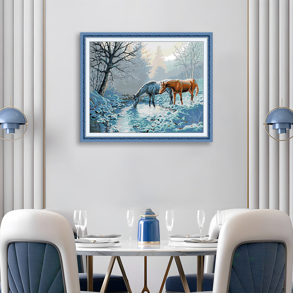 Two Horses on The Snow Cross Stitch Kits