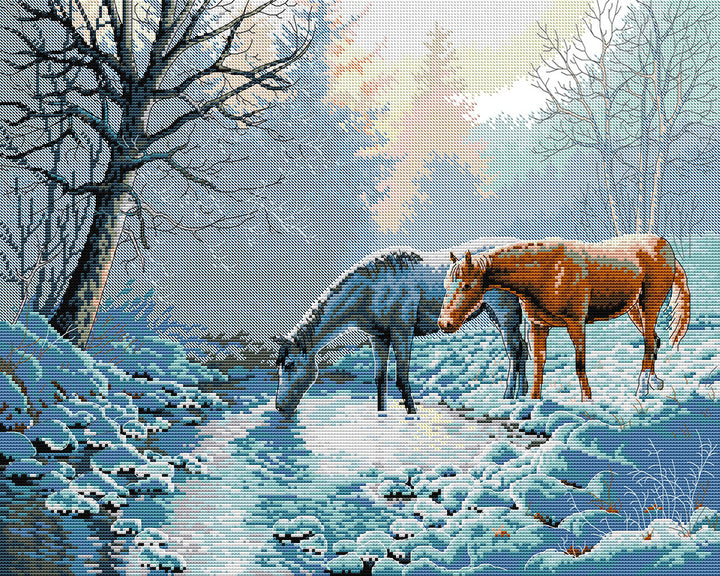 Two Horses on The Snow Cross Stitch Kits