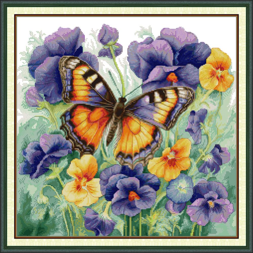 Butterfly with Pansies Cross Stitch Kits