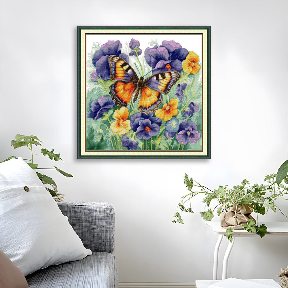 Butterfly with Pansies Cross Stitch Kits