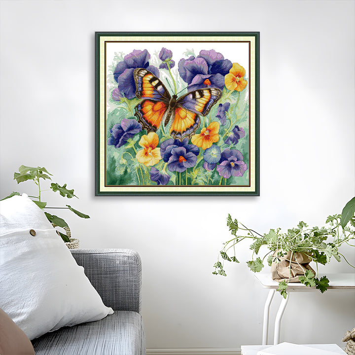 Butterfly with Pansies Cross Stitch Kits
