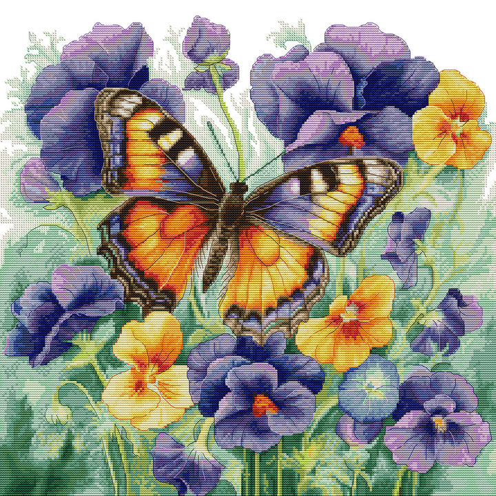 Butterfly with Pansies Cross Stitch Kits