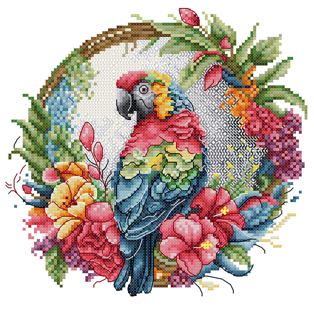 Parrot on A Garland Cross Stitch Kits