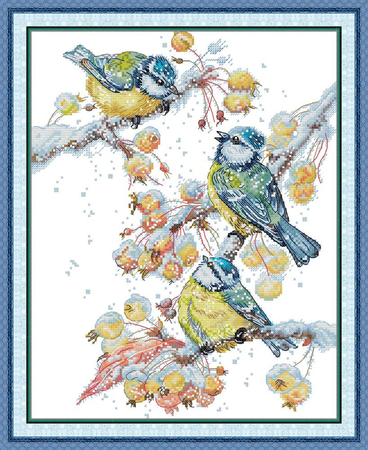 Three Little Birds on A Snowy Branch Cross Stitch Kits