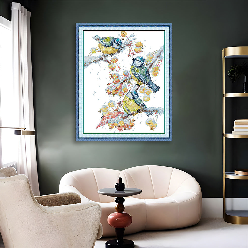 Three Little Birds on A Snowy Branch Cross Stitch Kits