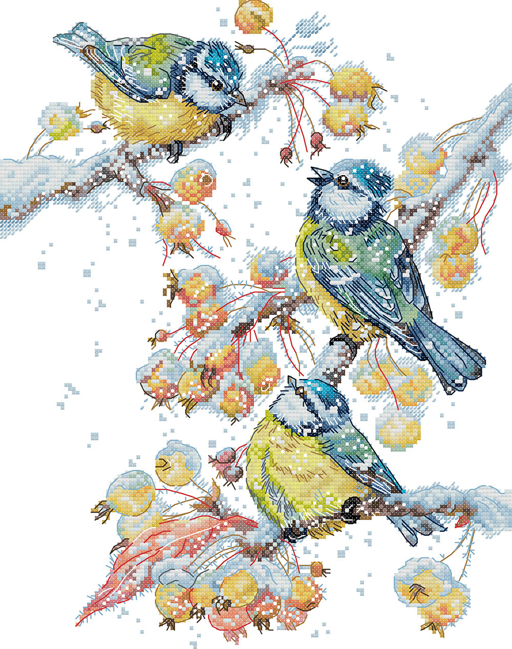 Three Little Birds on A Snowy Branch Cross Stitch Kits