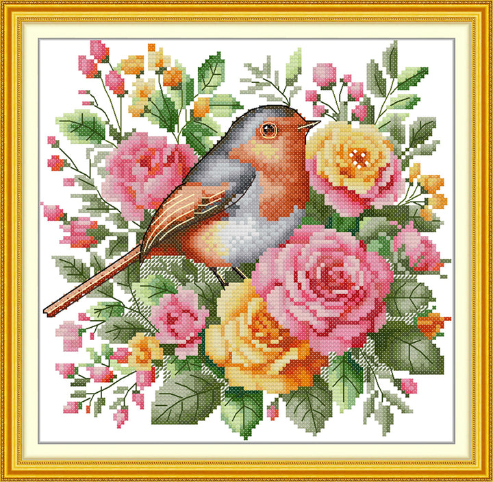 Robin and Flowers Cross Stitch Kits