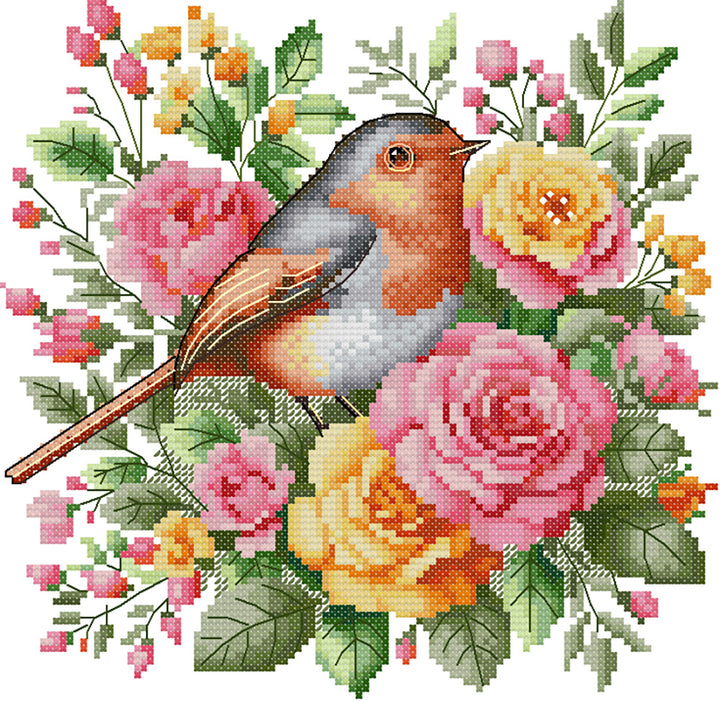 Robin and Flowers Cross Stitch Kits