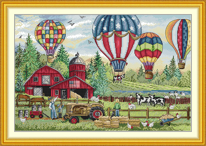 Farms and Hot Air Balloons Cross Stitch Kits