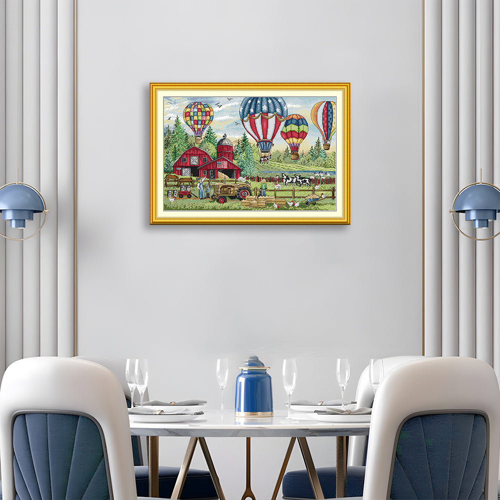 Farms and Hot Air Balloons Cross Stitch Kits